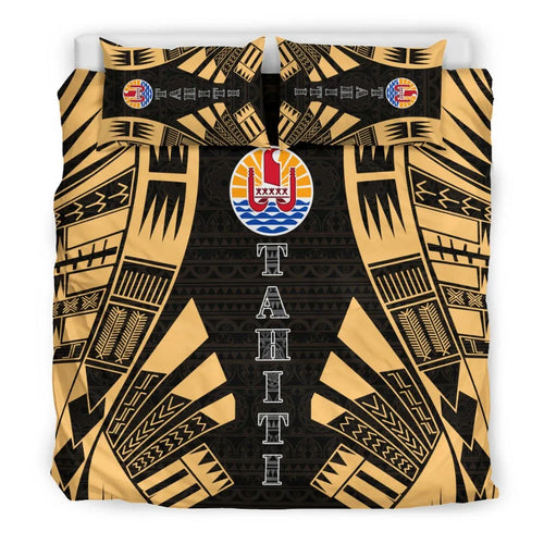 Tahiti Duvet Cover Set - Polynesian Tattoo Gold