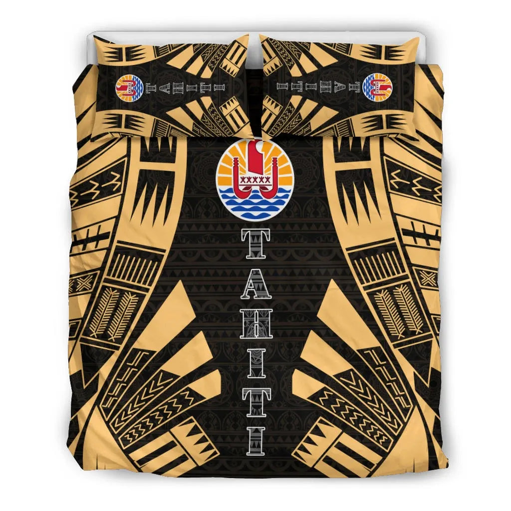Tahiti Duvet Cover Set - Polynesian Tattoo Gold