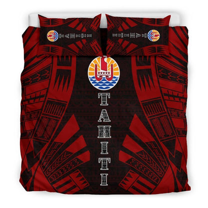 Tahiti Duvet Cover Set - Polynesian Tattoo Red