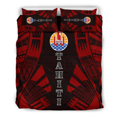 Tahiti Duvet Cover Set - Polynesian Tattoo Red