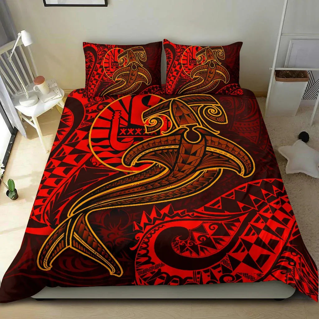 Tahiti Bedding Set - Red Shark Polynesian Tattoo