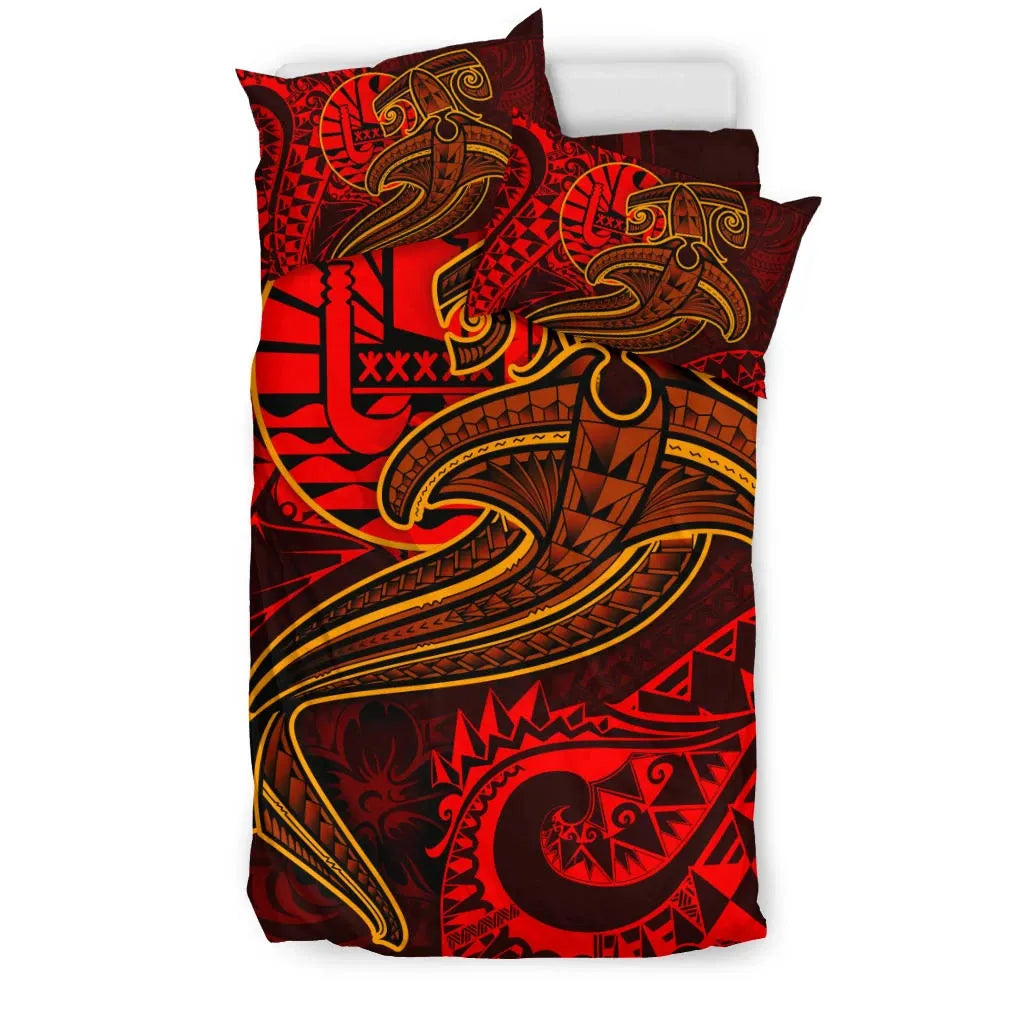 Tahiti Bedding Set - Red Shark Polynesian Tattoo
