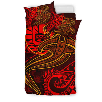 Tahiti Bedding Set - Red Shark Polynesian Tattoo