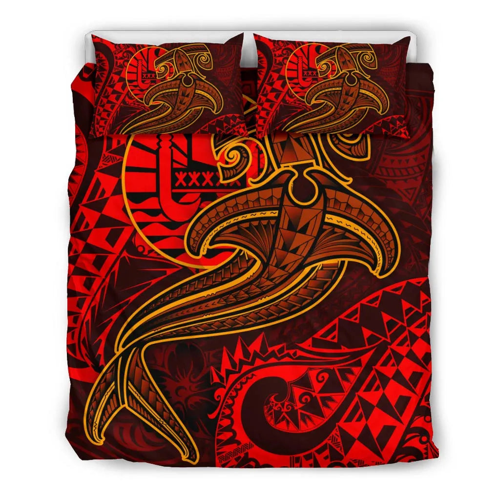 Tahiti Bedding Set - Red Shark Polynesian Tattoo