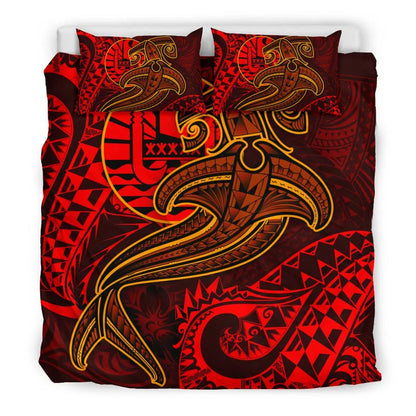 Tahiti Bedding Set - Red Shark Polynesian Tattoo