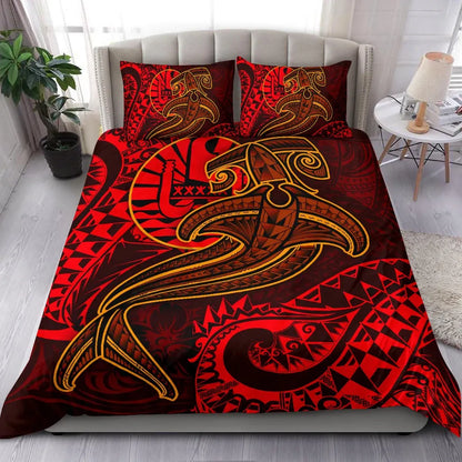 Tahiti Bedding Set - Red Shark Polynesian Tattoo