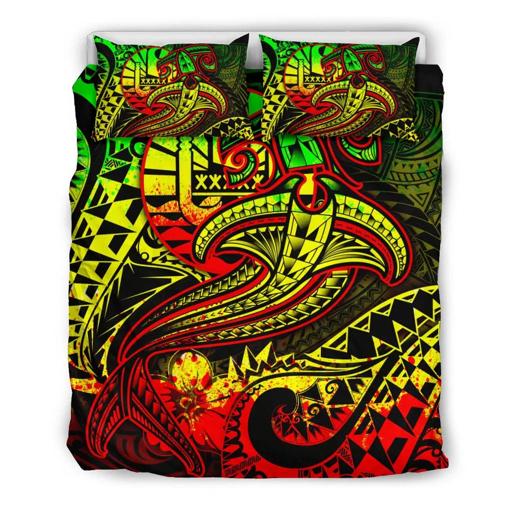 Tahiti Bedding Set - Reggae Shark Polynesian Tattoo