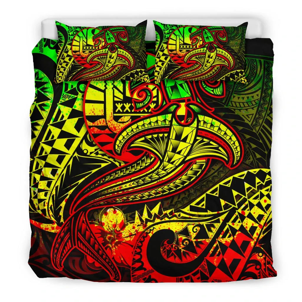 Tahiti Bedding Set - Reggae Shark Polynesian Tattoo