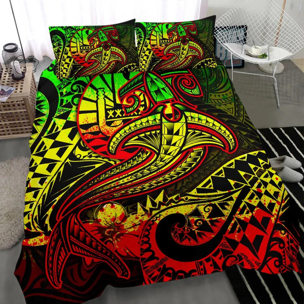 Tahiti Bedding Set - Reggae Shark Polynesian Tattoo