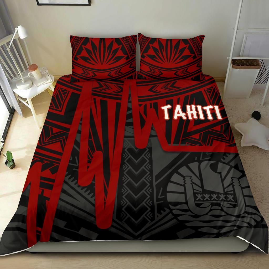 Tahiti Bedding Set - Tahiti Seal In Heartbeat Patterns Style (Red)