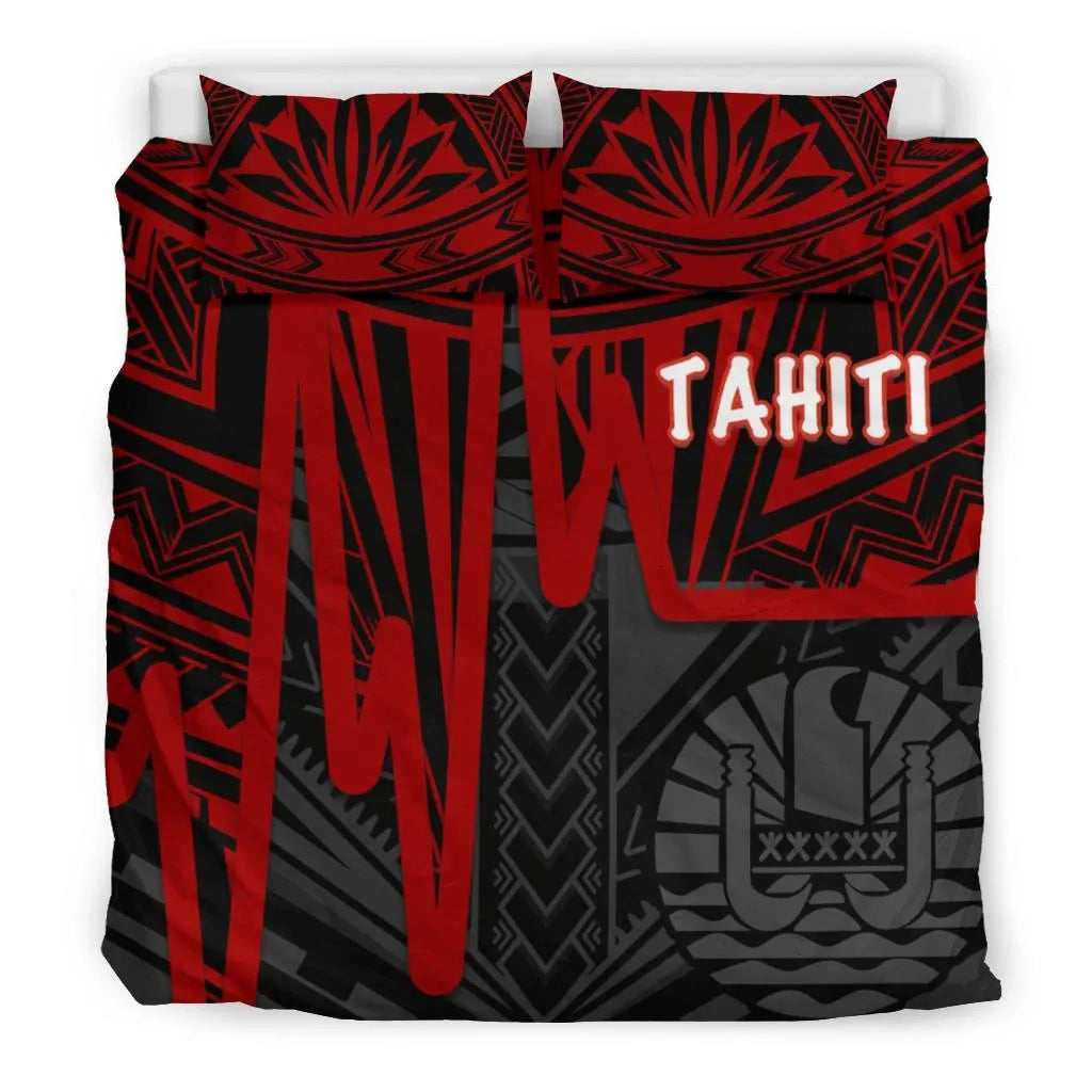Tahiti Bedding Set - Tahiti Seal In Heartbeat Patterns Style (Red)