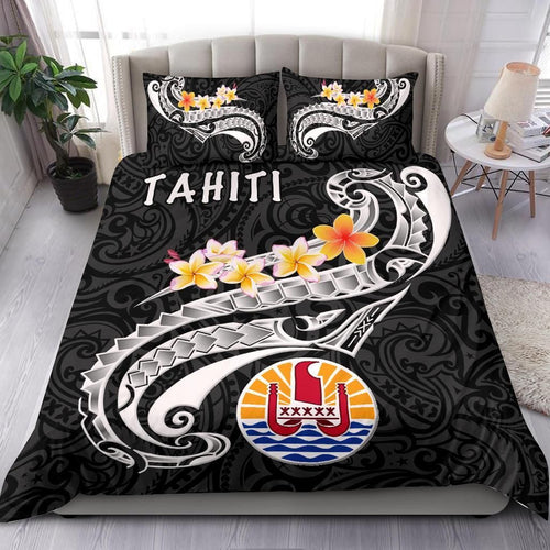 Tahiti Bedding Set - Tahiti Seal Polynesian Patterns Plumeria (Black)