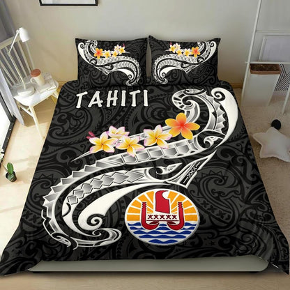 Tahiti Bedding Set - Tahiti Seal Polynesian Patterns Plumeria (Black)