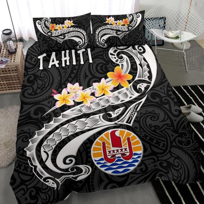Tahiti Bedding Set - Tahiti Seal Polynesian Patterns Plumeria (Black)