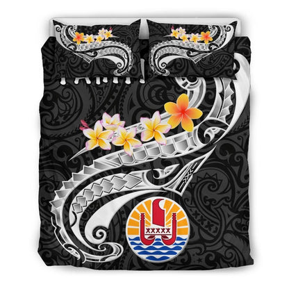 Tahiti Bedding Set - Tahiti Seal Polynesian Patterns Plumeria (Black)