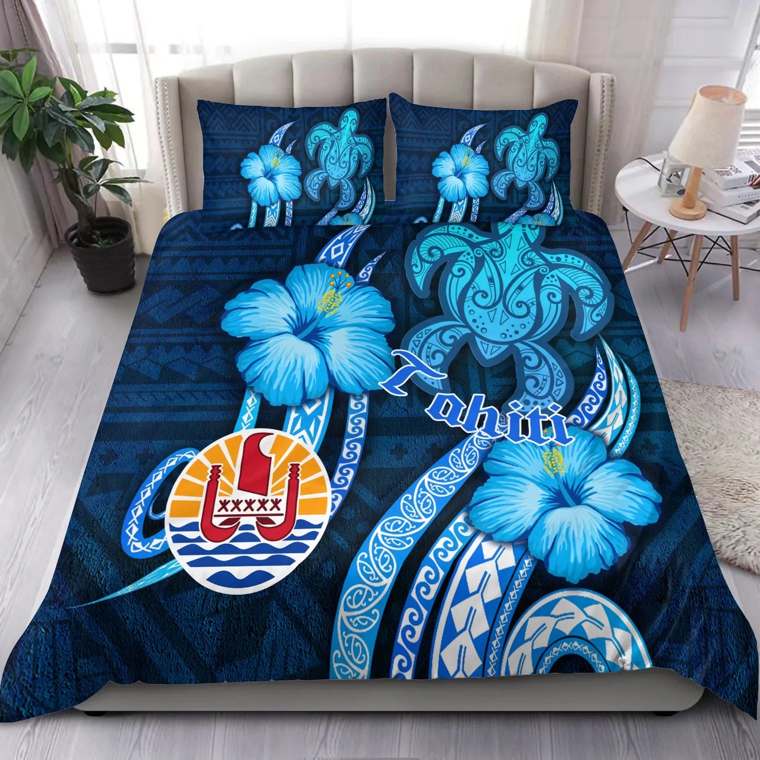 Tahiti Bedding Set - Turtle And Tribal Tattoo Of Polynesian