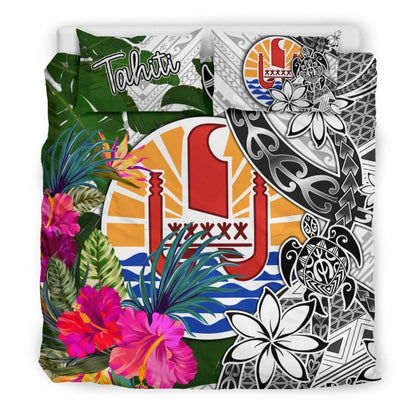 Tahiti Bedding Set White - Turtle Plumeria Banana Leaf