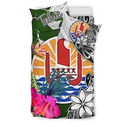 Tahiti Bedding Set White - Turtle Plumeria Banana Leaf