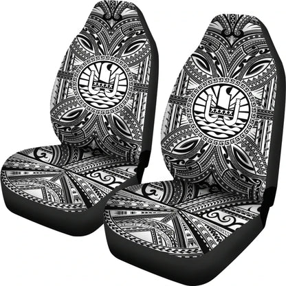 Tahiti Car Seat Cover - Tahiti Coat Of Arms Polynesian White Black