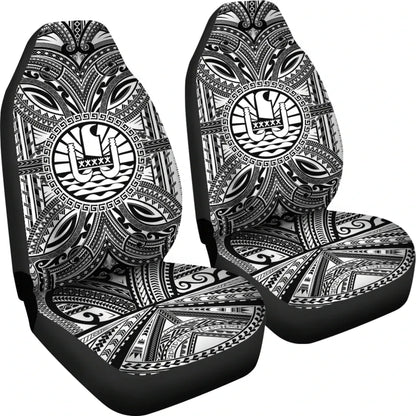 Tahiti Car Seat Cover - Tahiti Coat Of Arms Polynesian White Black