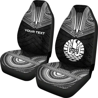 Tahiti Custom Personalised Car Seat Cover - Tahiti Flag Polynesian Chief Tattoo Black Version