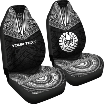 Tahiti Custom Personalised Car Seat Cover - Tahiti Flag Polynesian Chief Tattoo Black Version