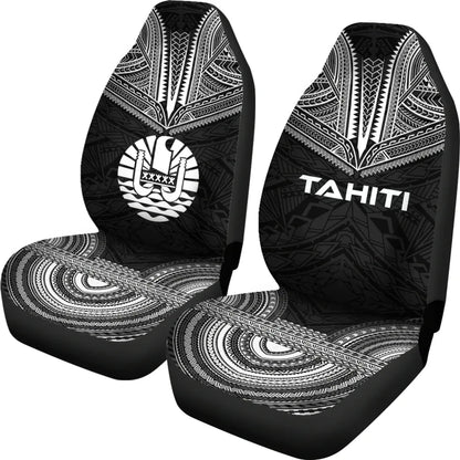 Tahiti Car Seat Cover - Tahiti Flag Polynesian Chief Tattoo Black Version