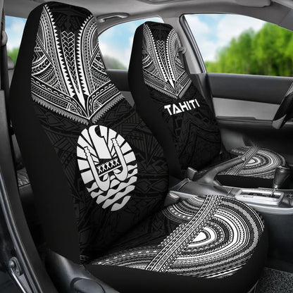 Tahiti Car Seat Cover - Tahiti Flag Polynesian Chief Tattoo Black Version
