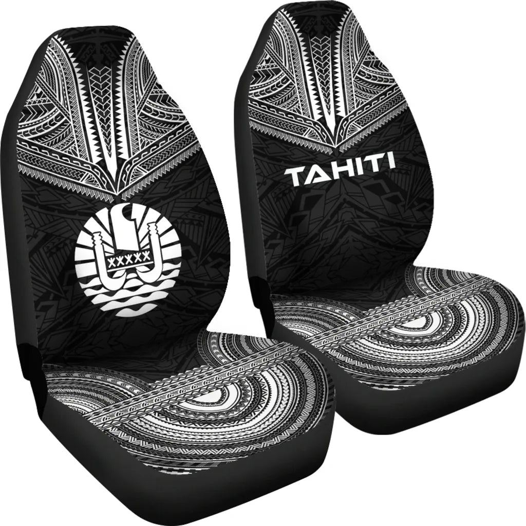 Tahiti Car Seat Cover - Tahiti Flag Polynesian Chief Tattoo Black Version