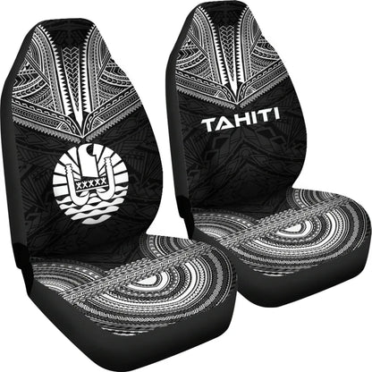 Tahiti Car Seat Cover - Tahiti Flag Polynesian Chief Tattoo Black Version