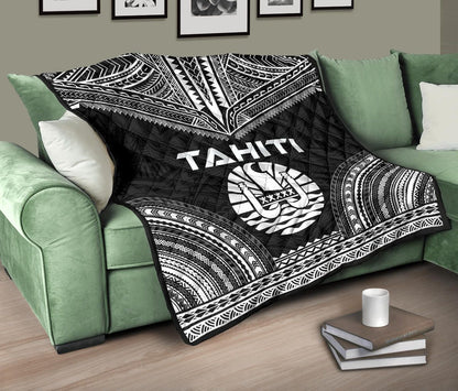 Tahiti Premium Quilt - Tahiti Flag Polynesian Chief Black Version