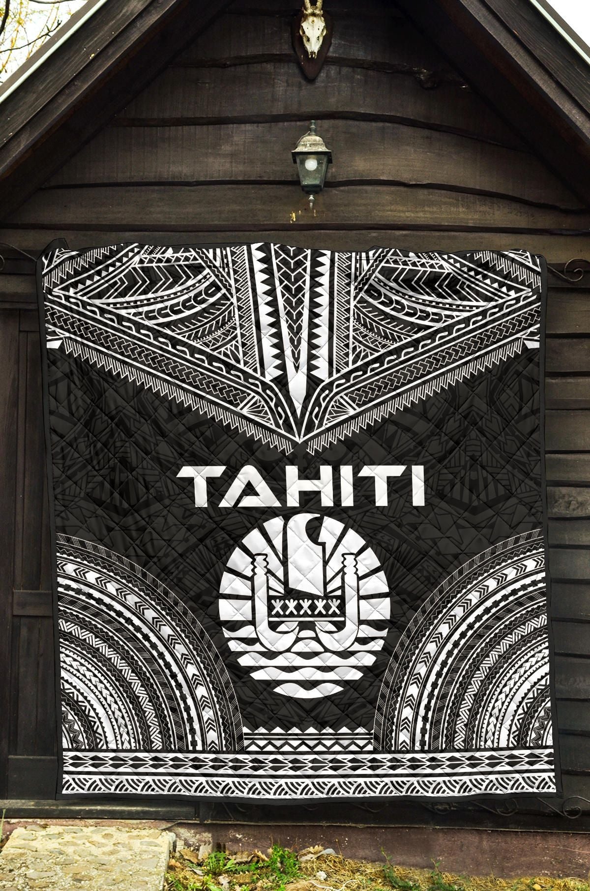 Tahiti Premium Quilt - Tahiti Flag Polynesian Chief Black Version