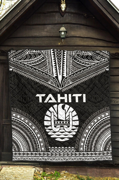 Tahiti Premium Quilt - Tahiti Flag Polynesian Chief Black Version