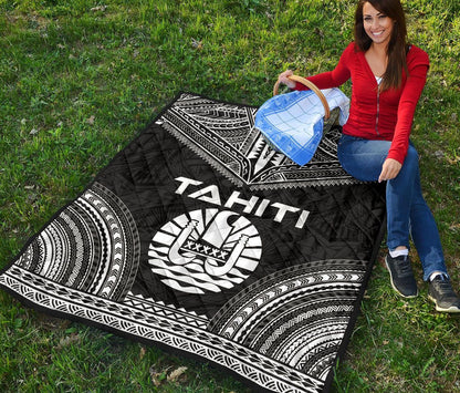 Tahiti Premium Quilt - Tahiti Flag Polynesian Chief Black Version