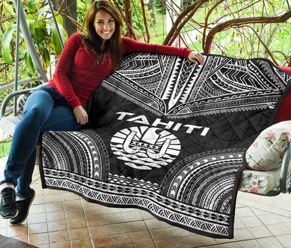 Tahiti Premium Quilt - Tahiti Flag Polynesian Chief Black Version