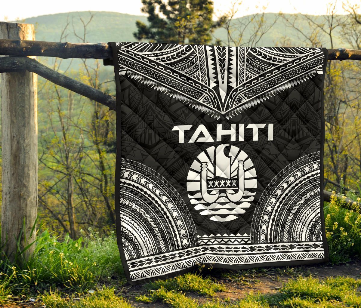 Tahiti Premium Quilt - Tahiti Flag Polynesian Chief Black Version