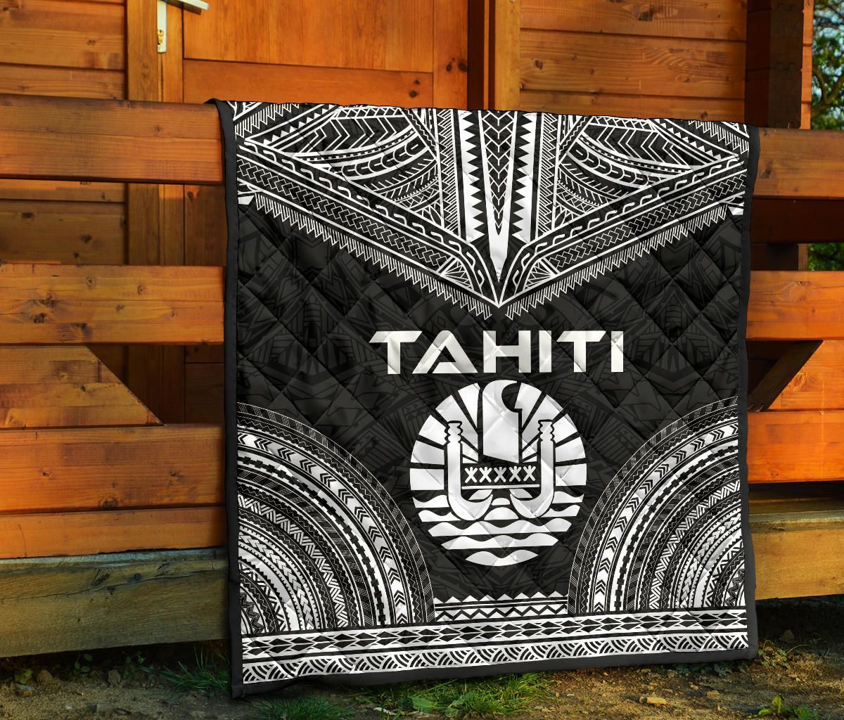 Tahiti Premium Quilt - Tahiti Flag Polynesian Chief Black Version