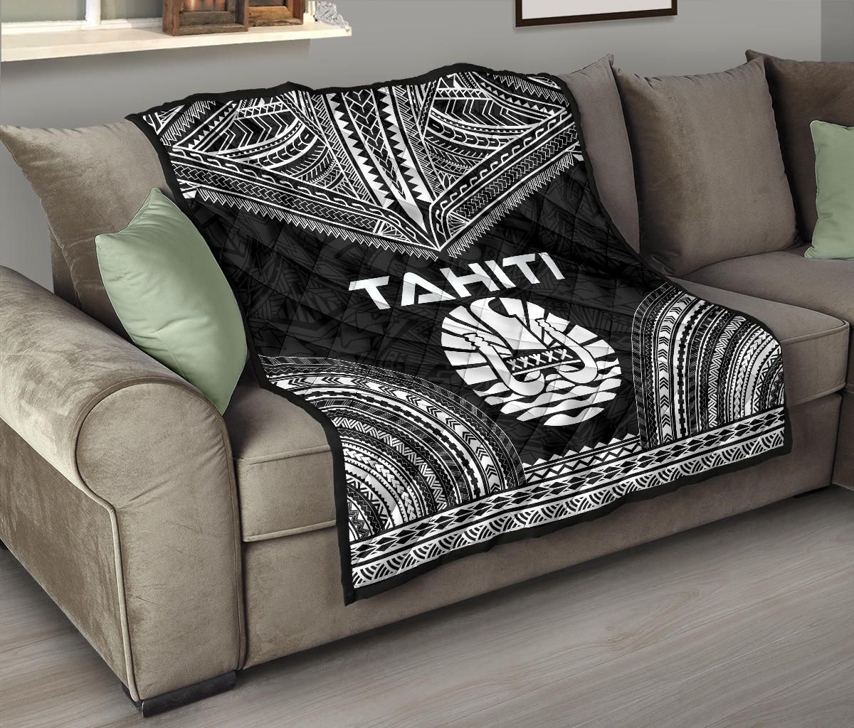 Tahiti Premium Quilt - Tahiti Flag Polynesian Chief Black Version