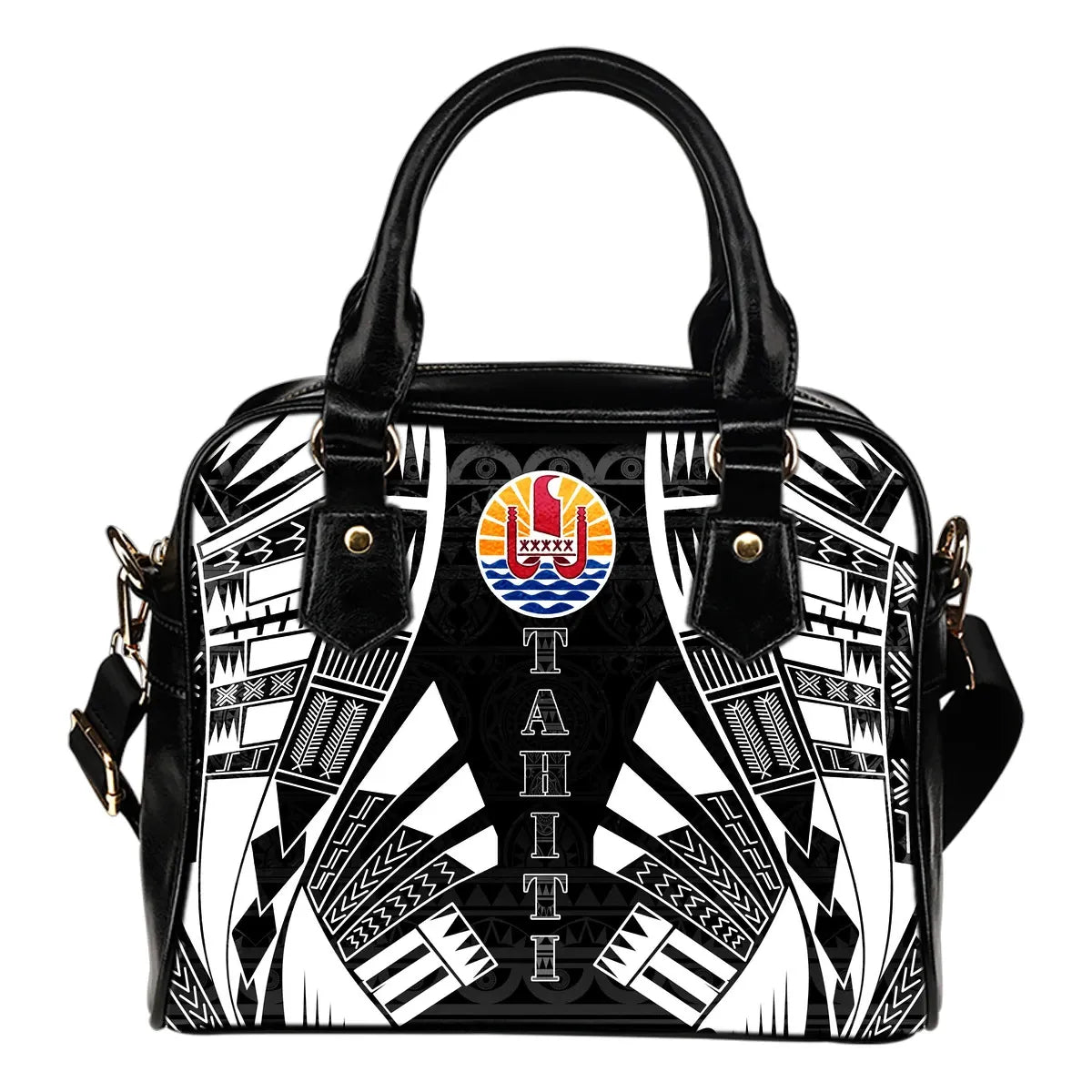 Tahiti Shoulder Handbag - Polynesian Tattoo Black