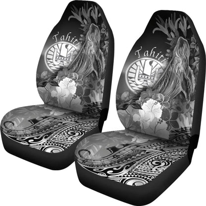 Tahiti Car Seat Covers - Humpback Whale with Tropical Flowers (White)