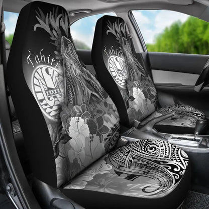 Tahiti Car Seat Covers - Humpback Whale with Tropical Flowers (White)