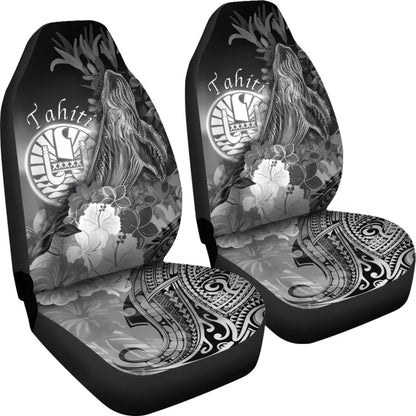Tahiti Car Seat Covers - Humpback Whale with Tropical Flowers (White)