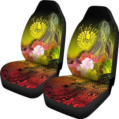 Tahiti Car Seat Covers - Humpback Whale with Tropical Flowers (Yellow)