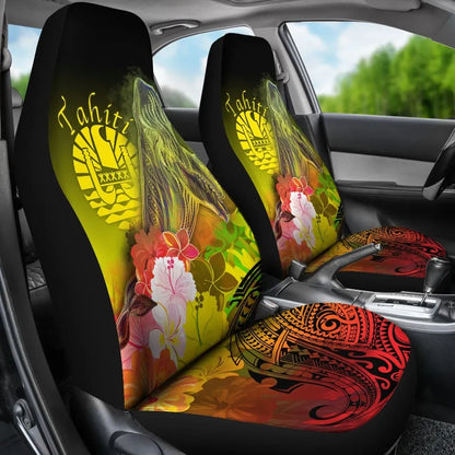 Tahiti Car Seat Covers - Humpback Whale with Tropical Flowers (Yellow)