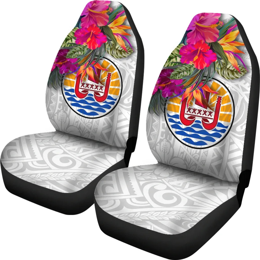 Tahiti Car Seat Covers Hibiscus Polynesian White Pattern