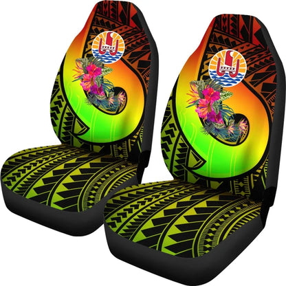 Tahiti Car Seat Covers - Polynesian Hook And Hibiscus (Reggae)