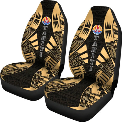 Tahiti Car Seat Covers - Tahiti Flag Polynesian Tattoo Gold