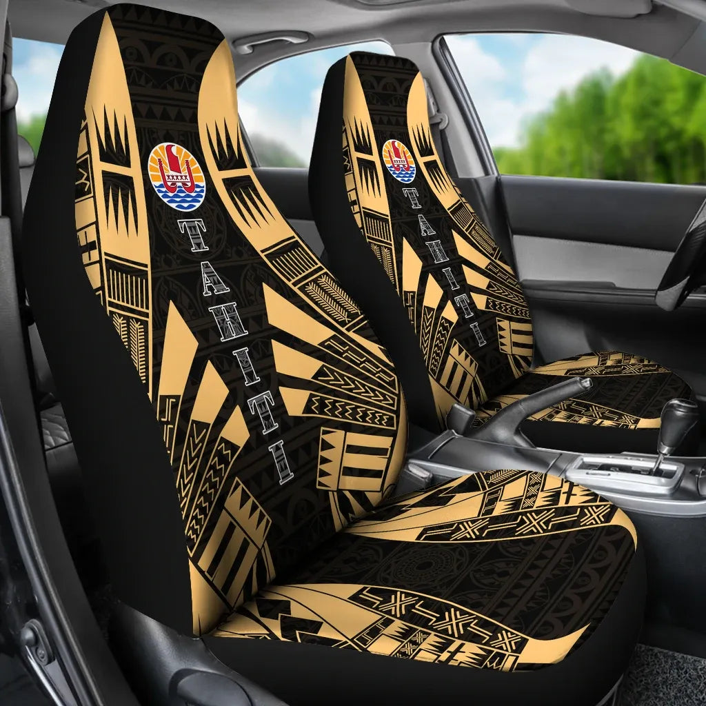 Tahiti Car Seat Covers - Tahiti Flag Polynesian Tattoo Gold