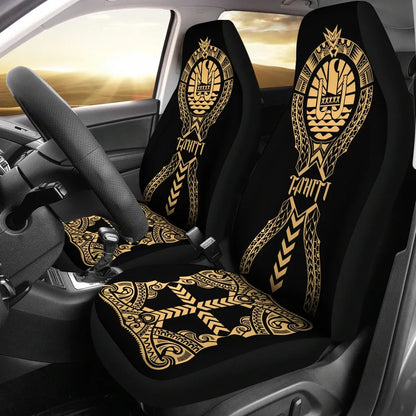 Tahiti Car Seat Covers - Tahiti Flag Polynesian Tribal Gold