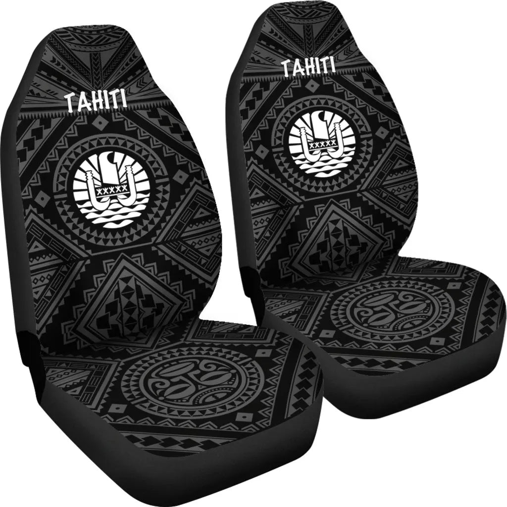 Tahiti Car Seat Covers - Tahiti Seal In Polynesian Tattoo Style (Black) -BN25
